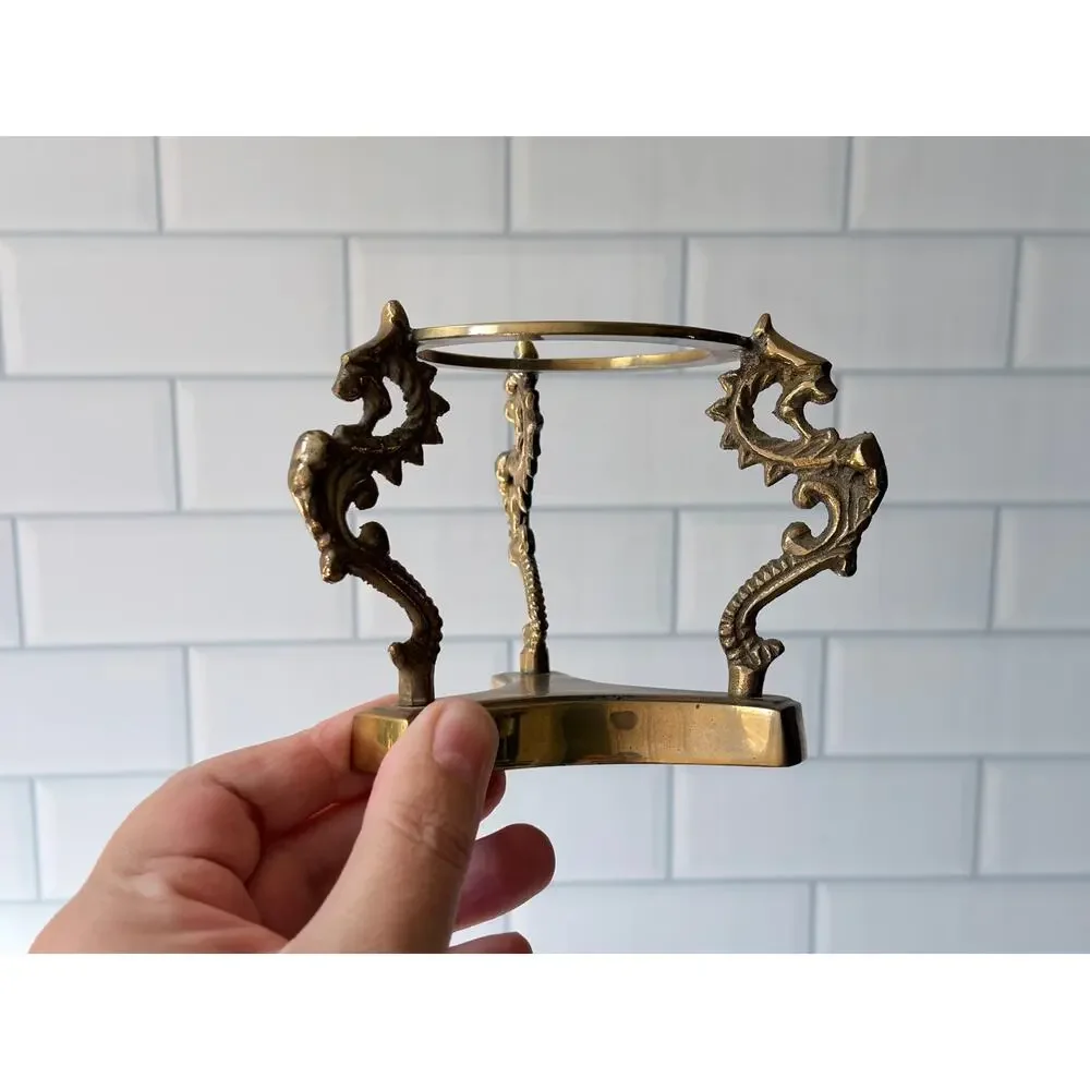 Vintage Gold Tone Dragon Sphere Stand | Metal Crystal Ball Holder